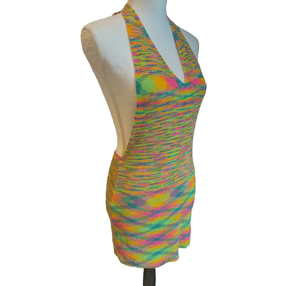Multicolor backless knitted mini dress, sexy!! great pre-loved condition! size S